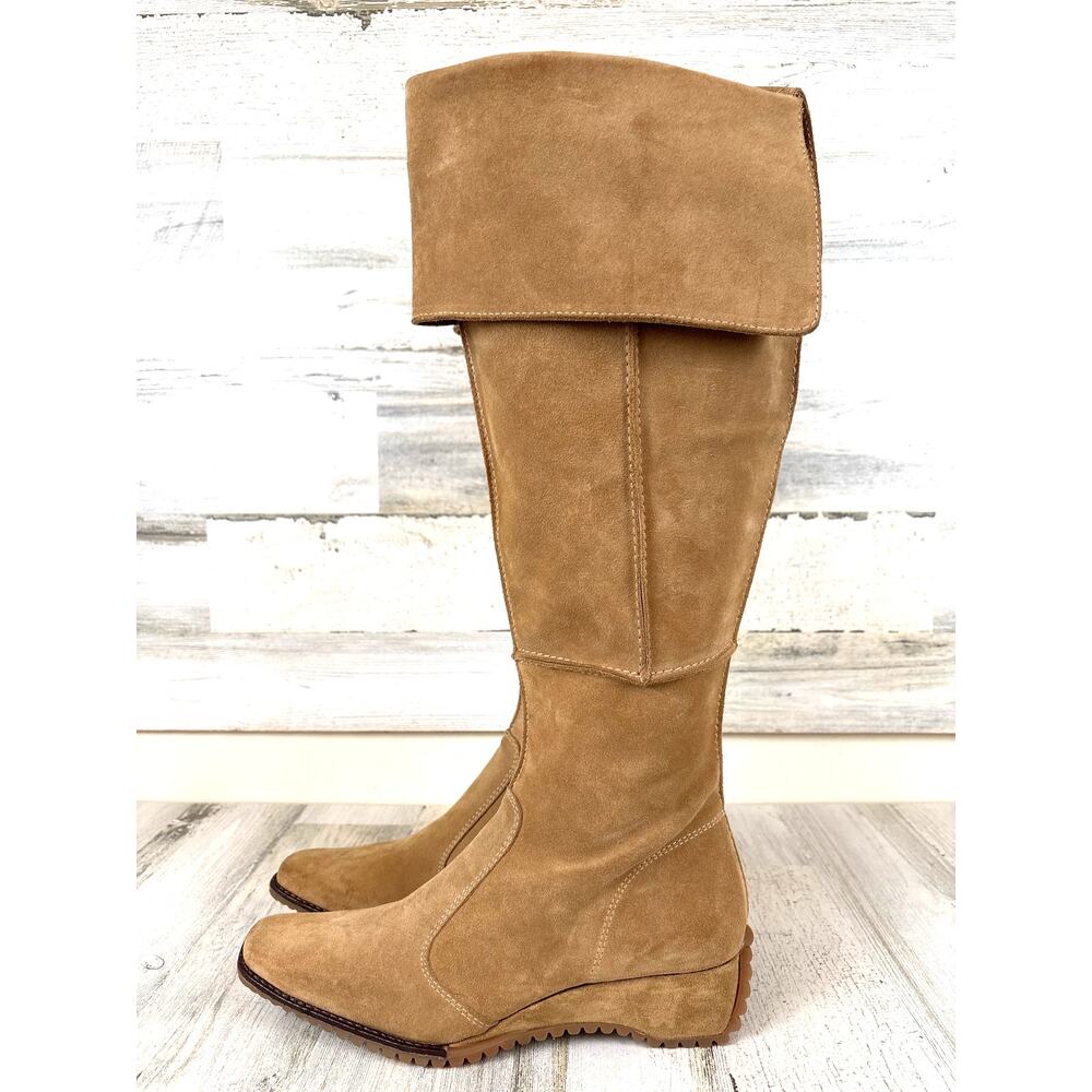 Navid O Nadia Womens EU 41 Tan Suede Leather Driving Calf Boots Handmade Y2K NEW